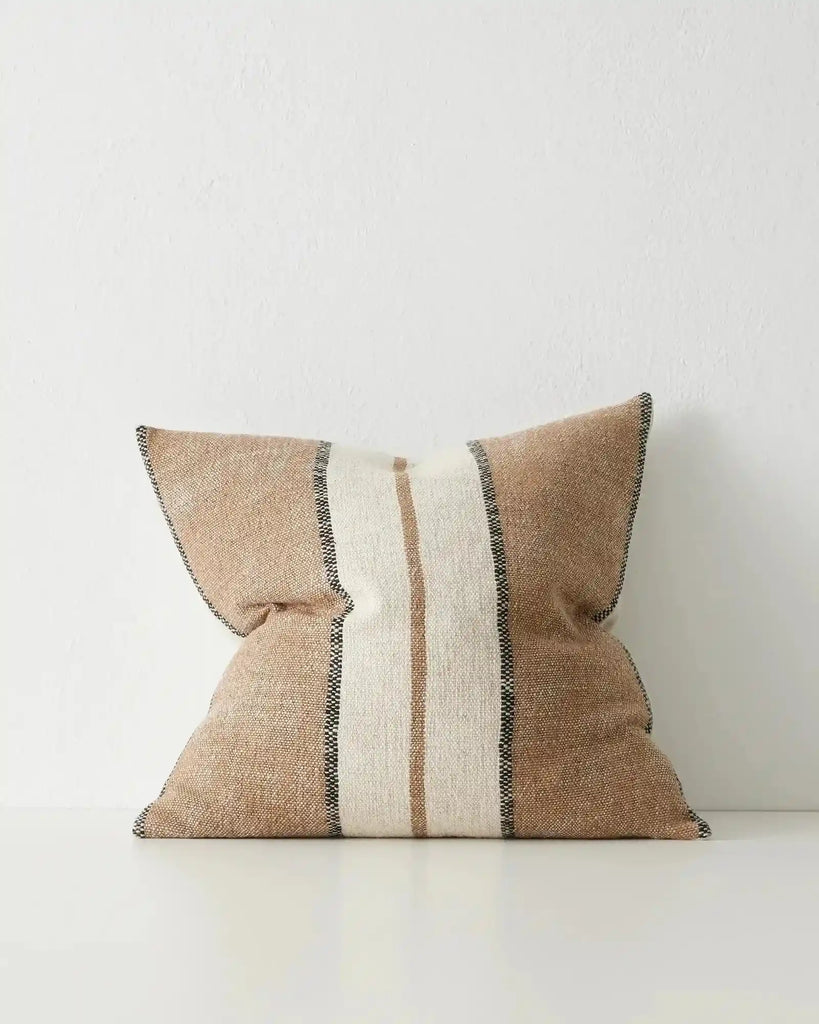 The brown, cream and black striped 'Ottavio' cushion by Weave Home nz