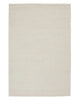 A full image of a loop pile wool blend floor rug in cream. 