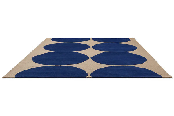 Perspective view of the Marimekko Isot Kivet blue wool rug