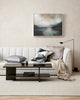 The Aalto designer cushion featuriing grey, black, brown and white tones, seen on a couch in a contemporary nz lounge room