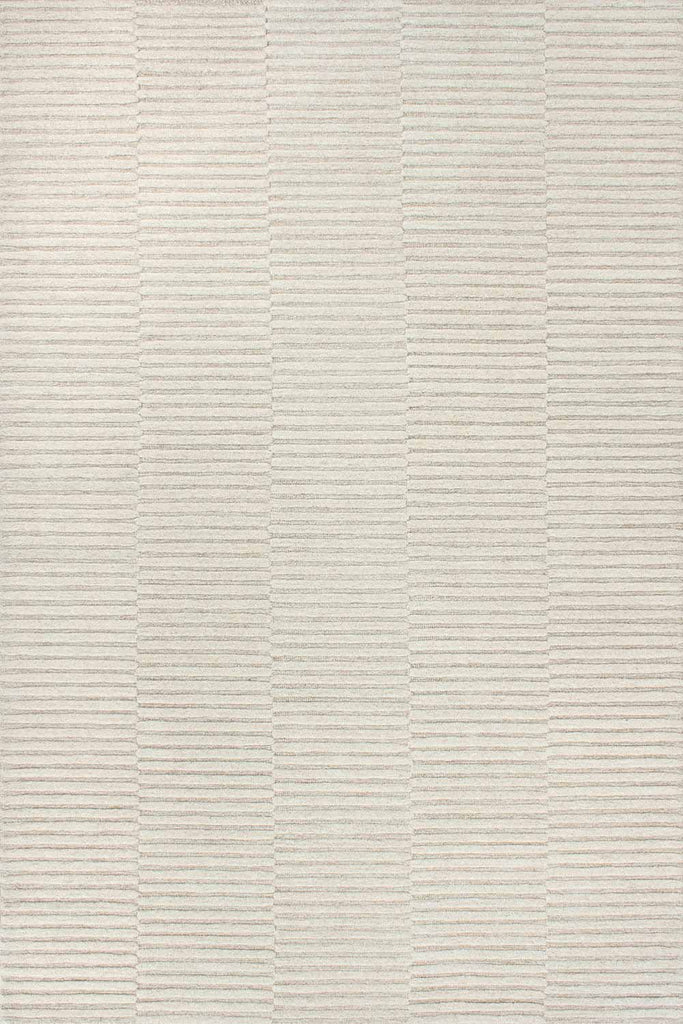 A full image of the Anni floor rug by Baya, in Oat. The texture of the rug translates into a beautiful striped geometric pattern.