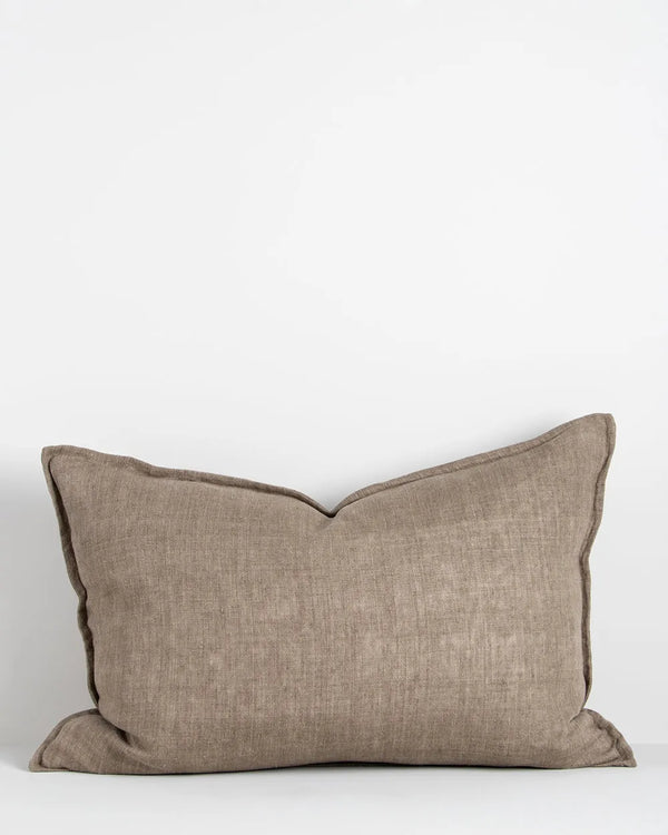 A mushroom-coloured pure linen lumbar cushion by Baya