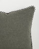 Baya Alden linen cotton blend cushion in Sage, close view of the loop-edge trim