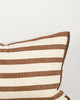 Baya Calden cotton lumbar cushion in Chestnut, close view of the flanged edge and jacquard stripe