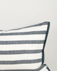 Baya Calden cotton lumbar cushion in Cloudburst, close view of the flanged edge and jacquard stripe