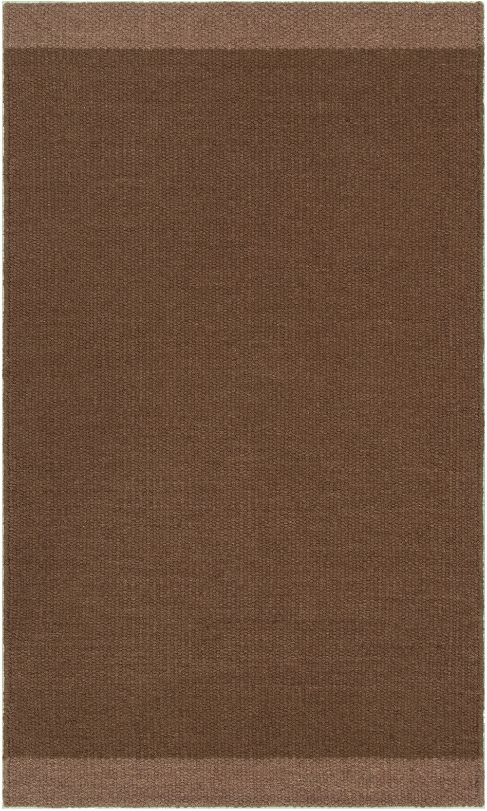 Baya Carla NZ wool floor mat in Cocoa, flat view showing the full mat with a lighter brown band at each end.