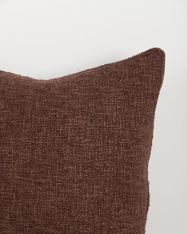 Baya Cyprian cotton blend cushion in Espresso, 50 x 50cm, on a plain background.