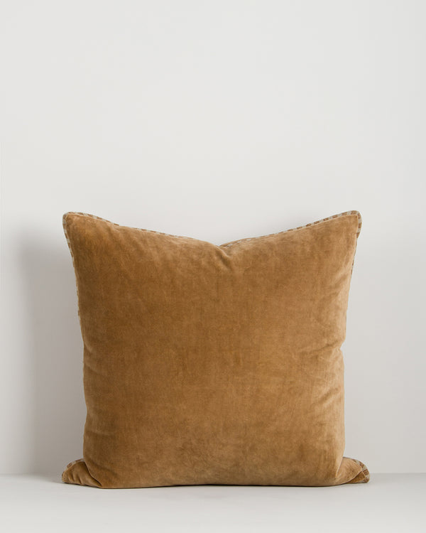 Baya Edward cotton velvet box cushion in Butterscotch on a plain background