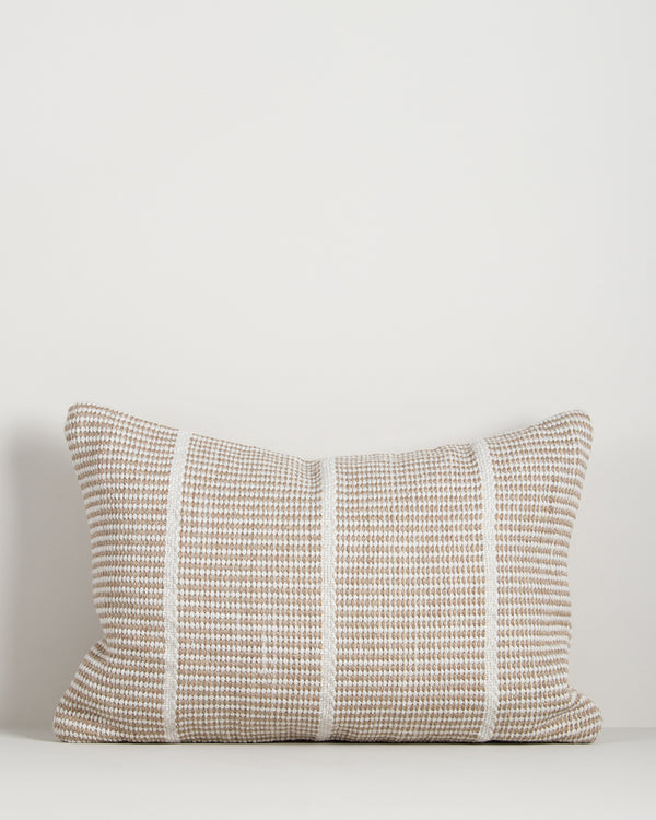 Baya Shore recycled PET outdoor lumbar cushion in Almond, full front view