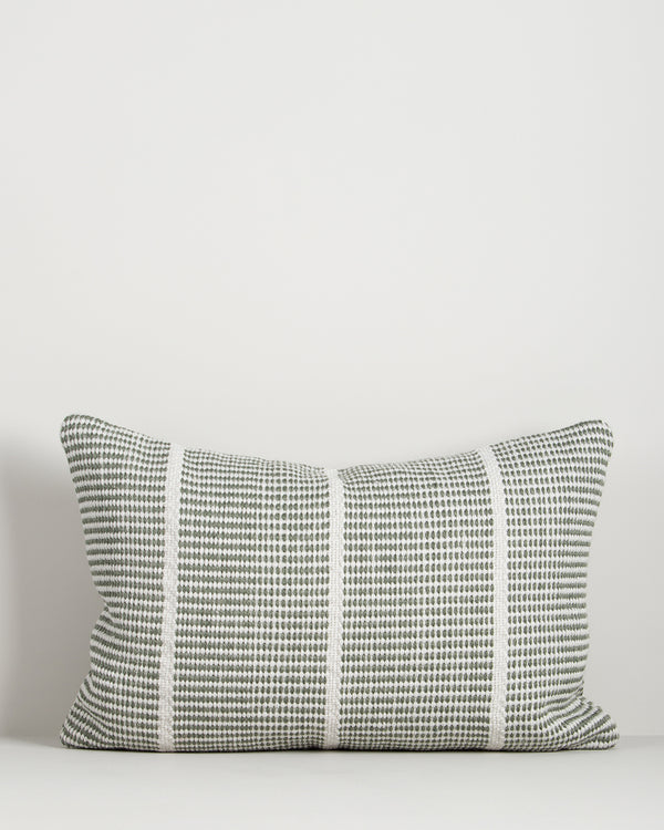 Baya Shore recycled PET outdoor lumbar cushion in Eucalyptus, full front view