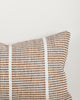 Close-up of the corner and weave texture on the Baya Shore outdoor lumbar cushion in Tobacco