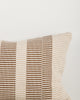 Baya Solar Outdoor Lumbar Cushion in Chocolate, close view of the woven stripe texture in brown and cream.
