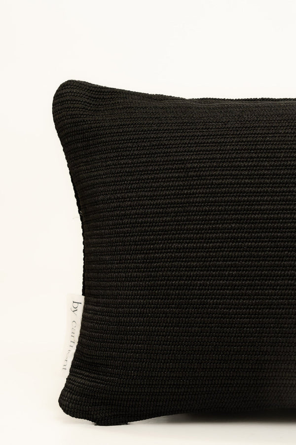 By Carmont Huxley cushion cover in Sable, close-up of a corner showing the woven texture