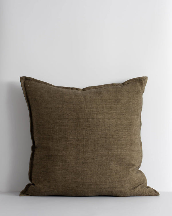 Baya Cassia Linen cushion in colour Clove - a plain, square cushion useful for mixing and matching