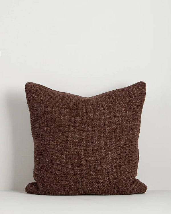 Baya Cyprian Cushion in Espresso, 50 x 50cm, front view on a plain background showing the textured weave.