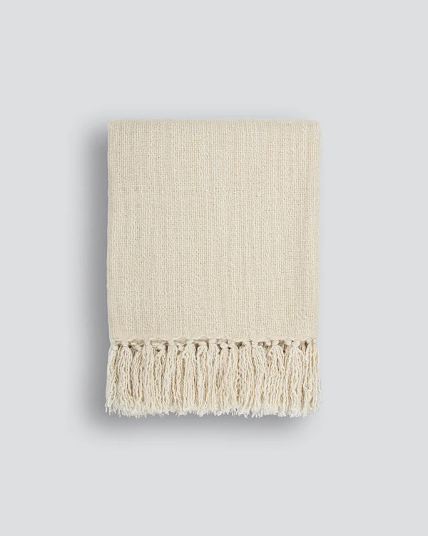 Soft, wool-blend creamy ecru coloured throw blanket by Baya NZ
