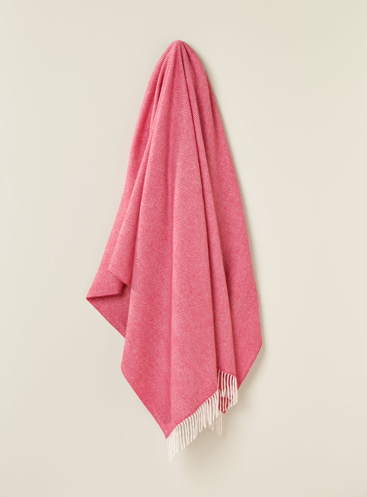 Pink herringbone nz wool throw blanket