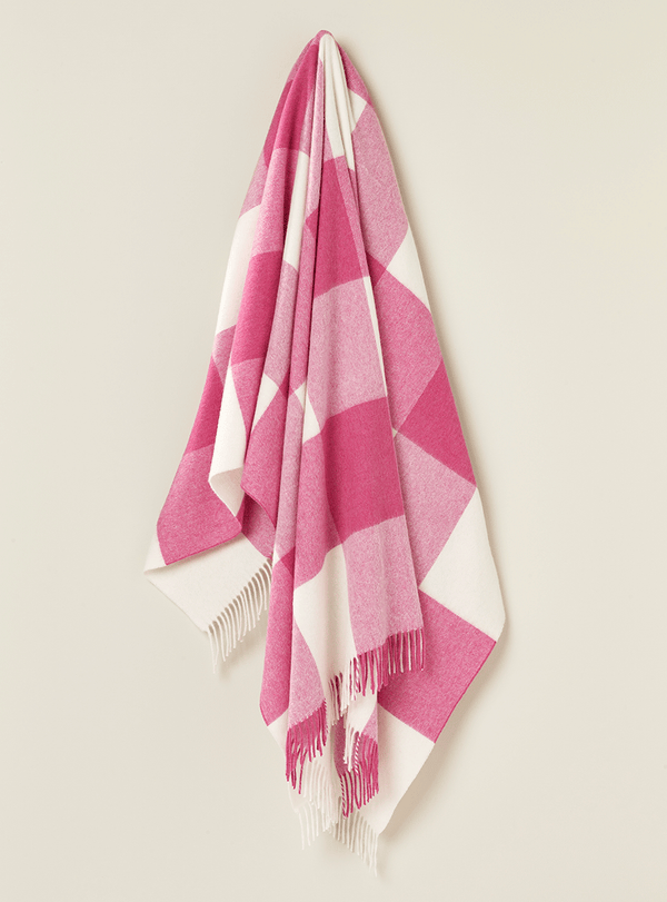 NZ wool throw blanket in pink and cream check