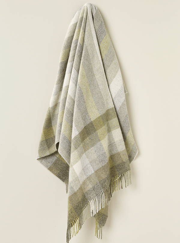 nz wool throw blanket in olive green  plaid