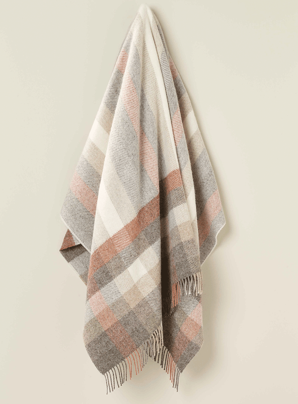 NZ wool throw blanket in white, rust and brown tones