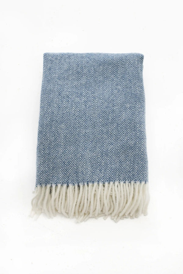 Palliser Ridge Herringbone throw in Royal Blue folded flat, showing the herringbone weave