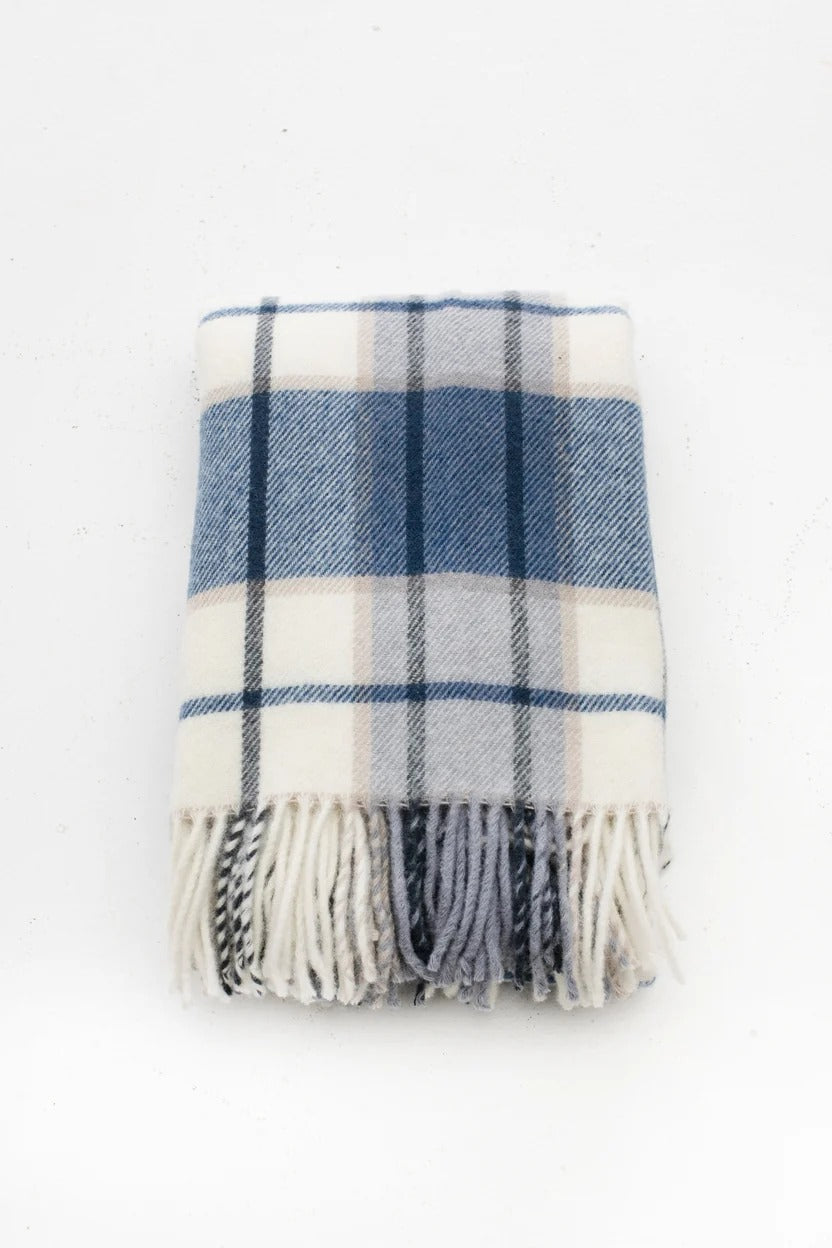 Palliser Ridge Twill Check throw in Royal Blue folded flat, showing the windowpane check pattern