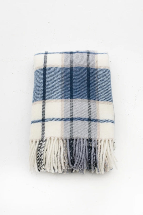 Palliser Ridge Twill Check throw in Royal Blue folded flat, showing the windowpane check pattern