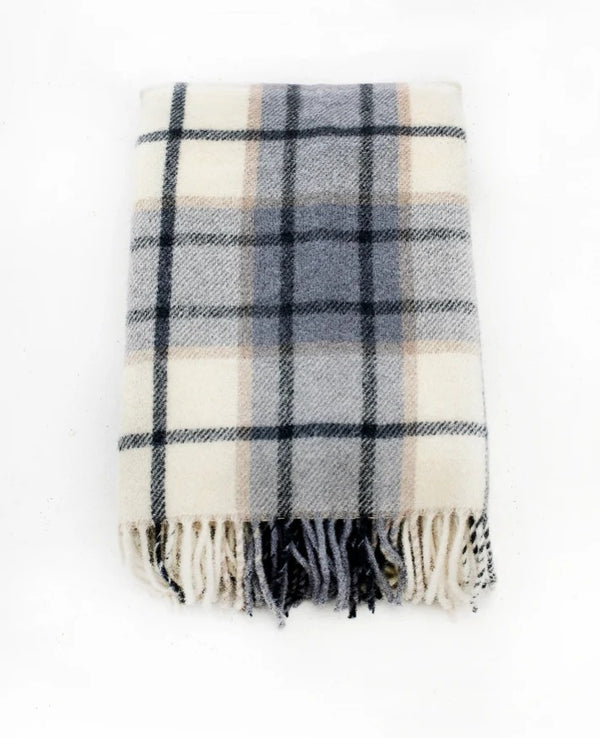 Palliser Ridge Twill Check lambswool throw in Dove Grey, folded flat showing the check pattern