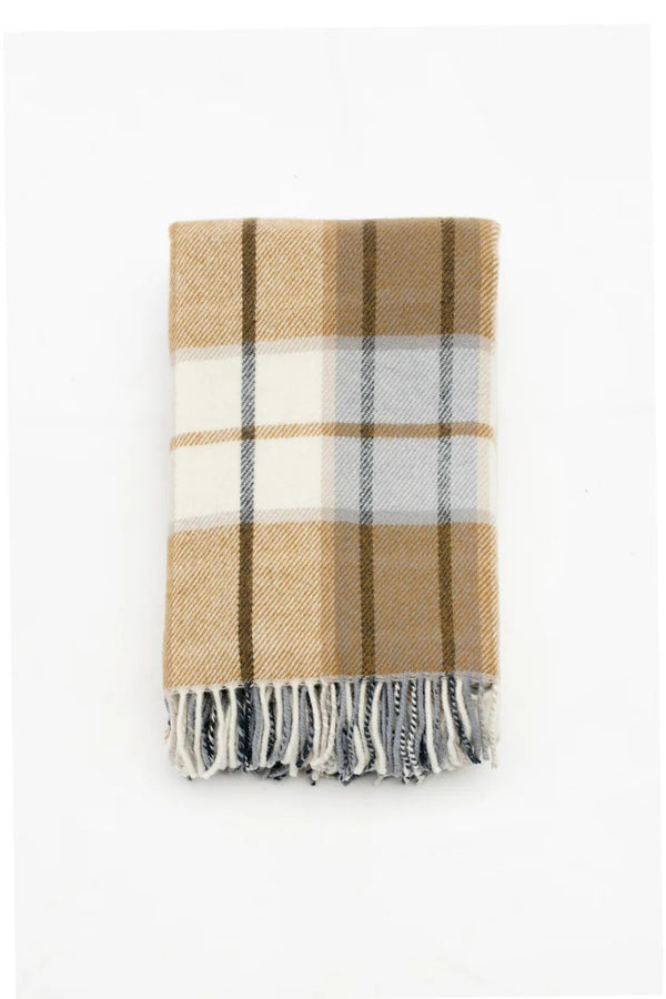 Palliser Ridge Twill Check lambswool throw in Mustard, folded on a plain background