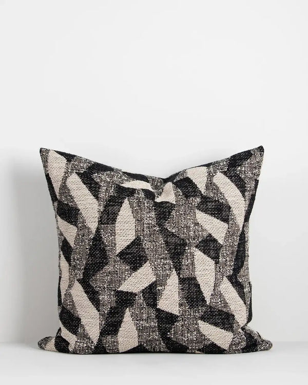Woven back abstract patterned cushion called 'Oscari' by Baya nz