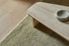 A soft green, handloomed wool rug by Soren Liv, situated under a table.