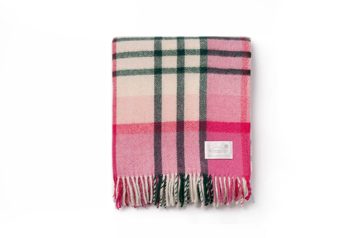 Ruanui Station NZ Made Lambswool Throw Pukehapua Pink Ink & Brayer