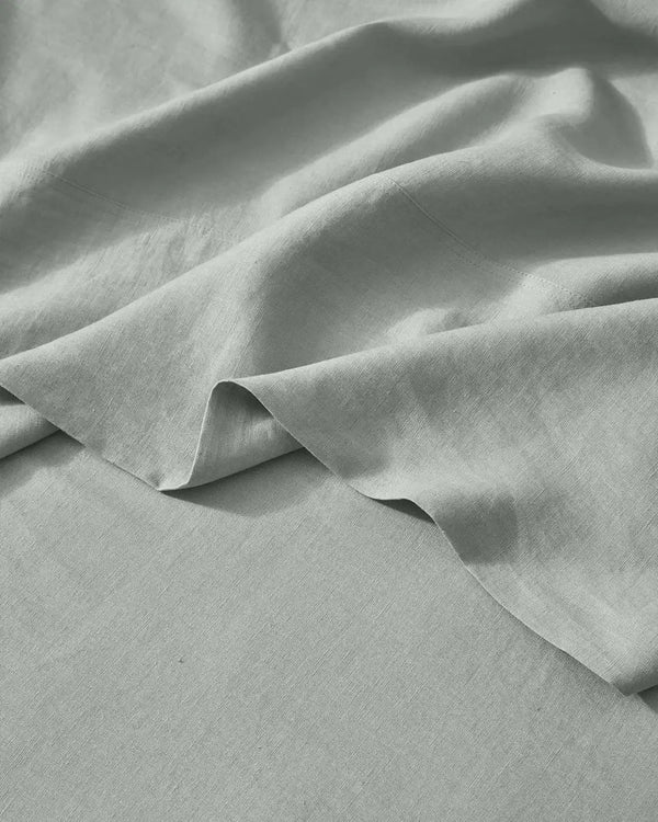 Sage green flat sheet in premium French flax linen
