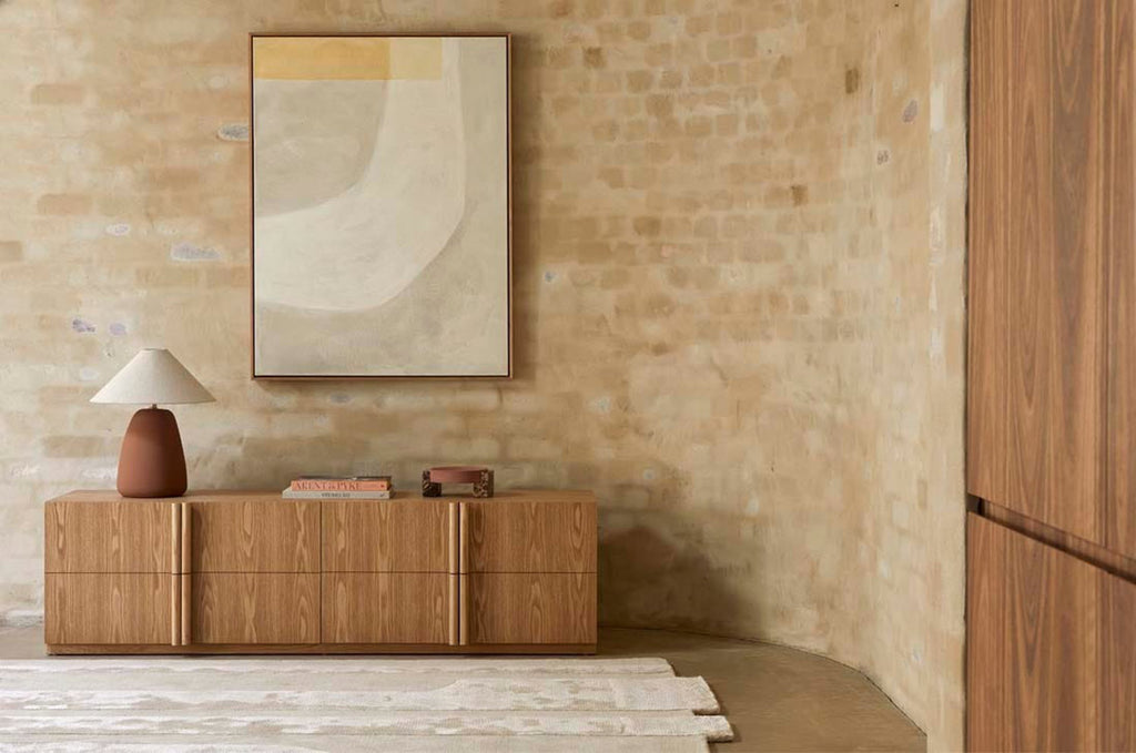 A cream, light natural beige floor rug with geometric designs rendered in alternating pile heights, by Globe West and Soren Liv NZ, situated in a stylish living room.