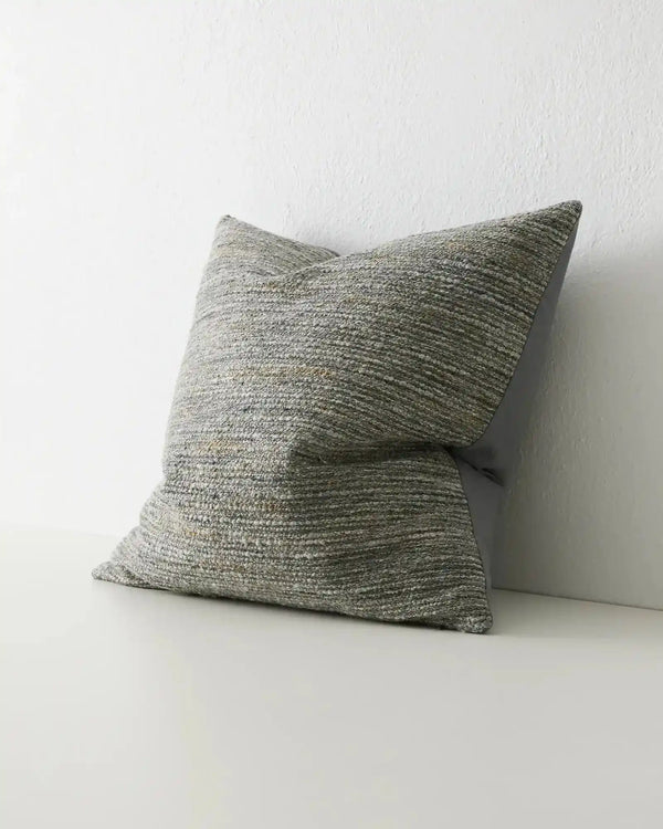 A multi-toned, square textural cushion inspired by colours in rocks, by Weave Home nz