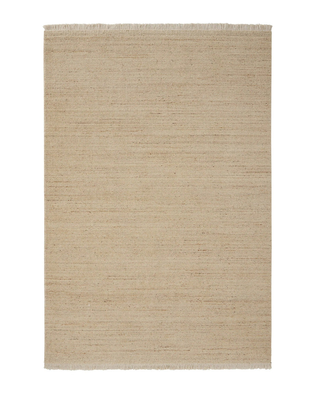 Weave Home Anton wool rug in Sand on a plain background, shown flat with fringed ends