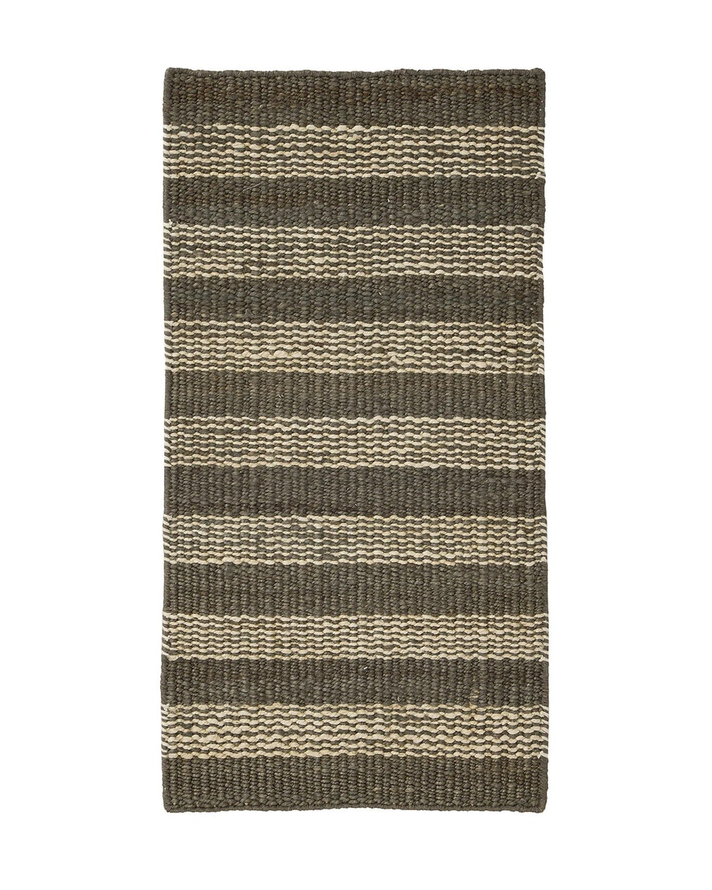 Weave Home Arden jute doormat in Coal, laid flat showing the charcoal and cream striped weave.