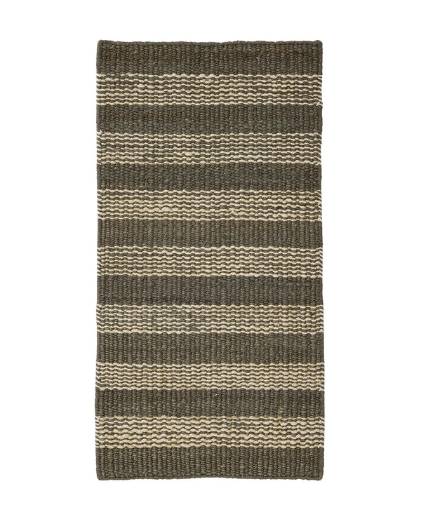 Weave Home Arden jute doormat in Coal, laid flat showing the charcoal and cream striped weave.