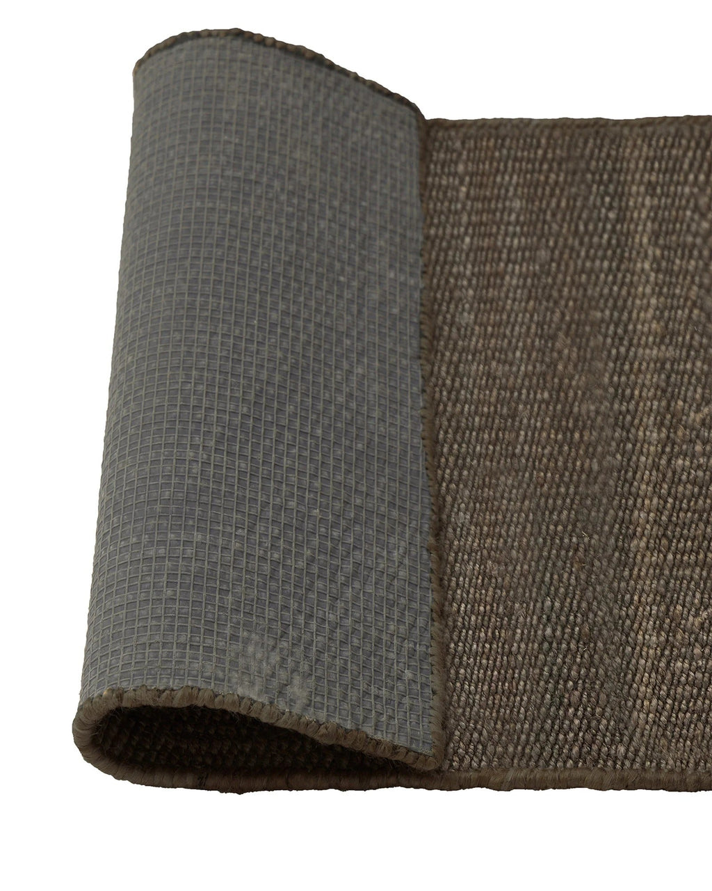 Weave Home Ivano jute doormat in Graphite, folded to show the non-slip rubber backing.