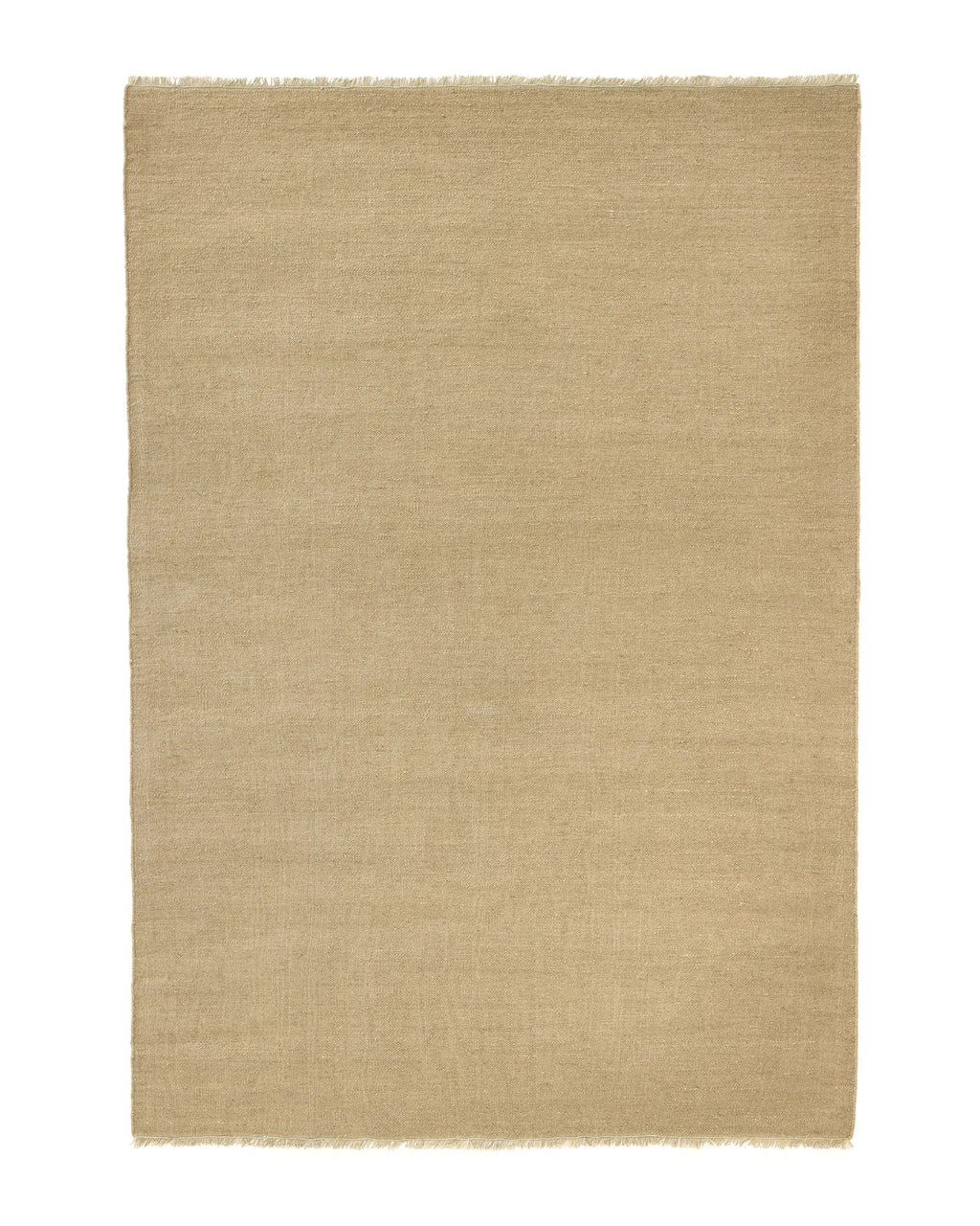 Weave Home Jacqueline wool rug in Barley, full flatweave rug with fringed edges on a plain background.