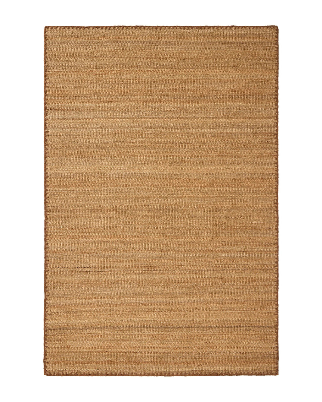 Weave Home Monroe jute rug in Biscuit on a plain background, shown flat with a blanket stitch border