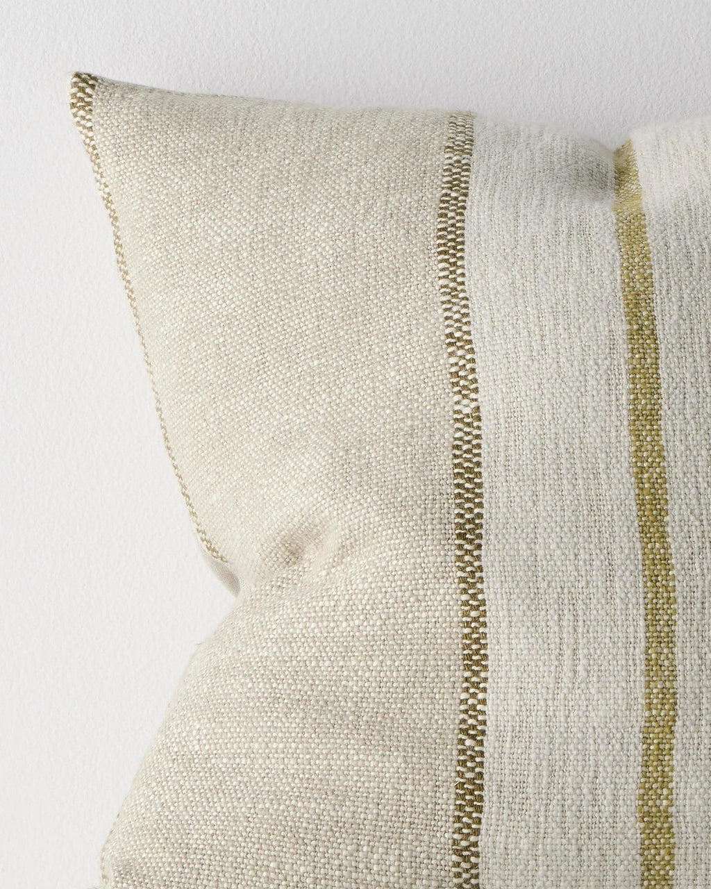 Close-up of the woven stripe texture on the Weave Home Ottavio cushion in Willow.