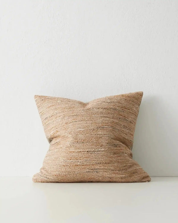 Th 'Vista Sunset' cushion featuring a texturla weave in warm brown colours, by Weave Home nz