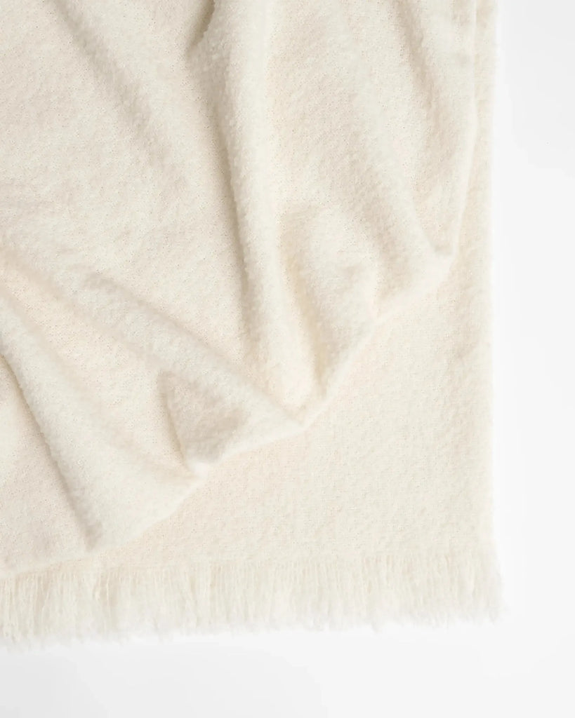 Weave Home Clive Wool Throw Blanket Snow NZ Made Boucle