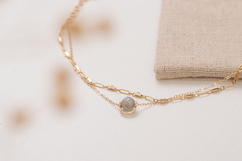 A close up view of the Vietnam bracelet by French designers Zoaje, showing off the intricacies of the crystal featured in the gorgeous chain. 