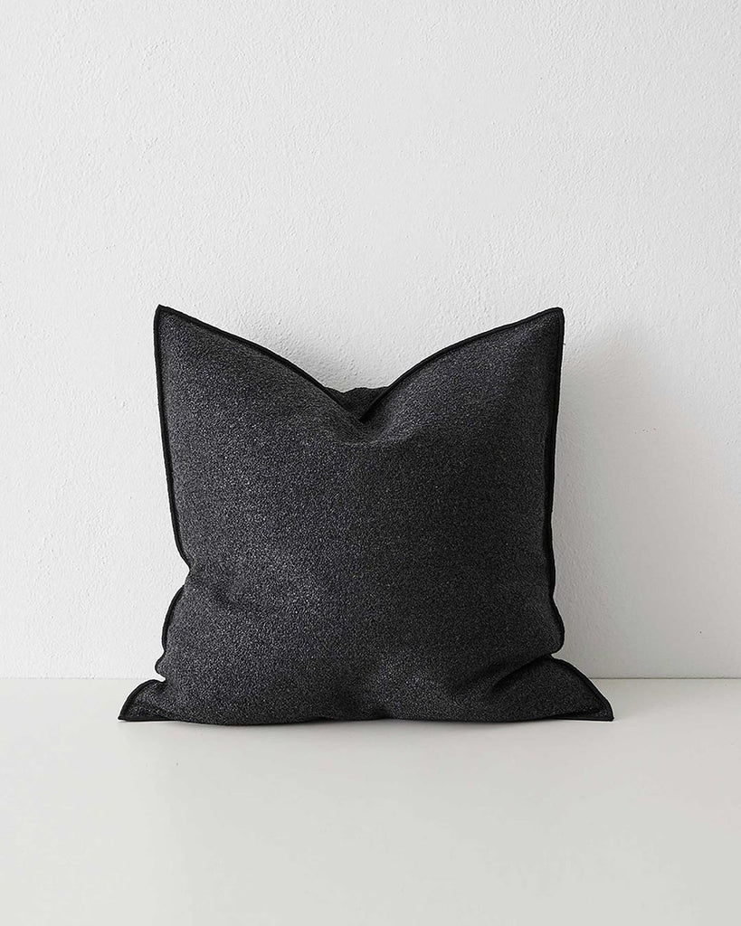 Weave Home NZ boucle cushion in charcoal black 'Onyx" colour
