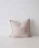 European linen premium cushion with panel detail, in blush pink; made by Weave Home. Size 50cm x 50cm square