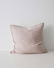 European linen premium cushion with panel detail, in blush pink; made by Weave Home. Size 60cm x 60cm square