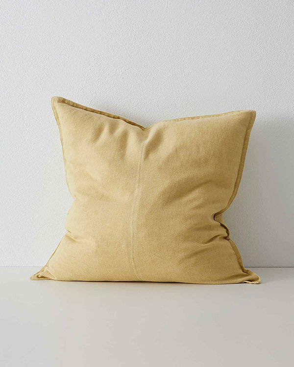 Limoncello Yellow Como Linen Cushion with panel detail, by Weave Home NZ. Size: 60cm x 60cm