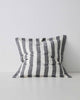 A large black and white stripe features on this modern designer cushion with flange detail, made from European linen by Weave Home NZ